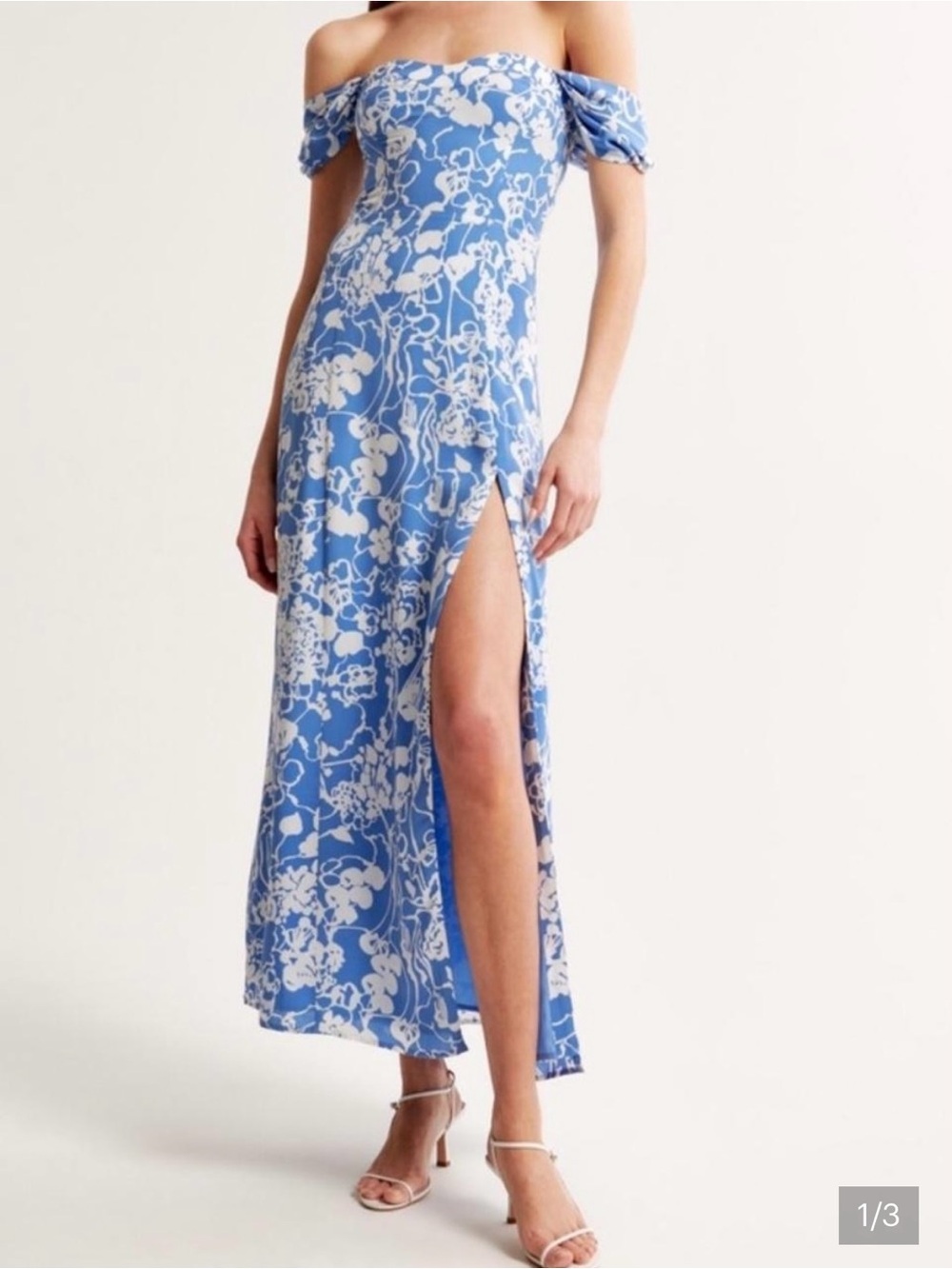 Abercrombie & Fitch Blue and White Off-Shoulder Floral Maxi Dress